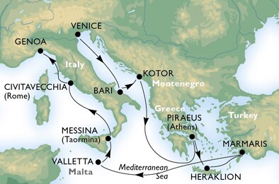 Cruise - mediterranean - Italy,Montenegro,Greece,Turkey,Malta