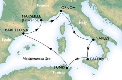 Cruise - mediterranean - Italy,Tunisia,Spain,France