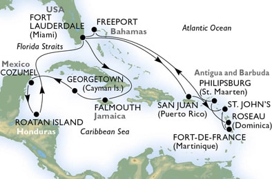 Cruise - caribbean - United States,Puerto Rico,Antigua and Barbuda,Martinique,Dominica,Sint Maarten (Dutch part),Bahamas,Jamaica,Cayman Islands,Mexic