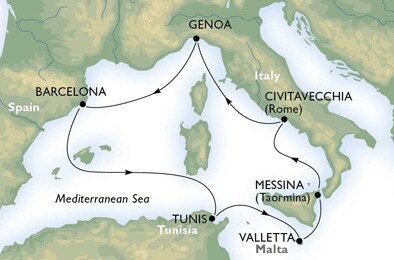 Cruise - mediterranean - Spain,Tunisia,Malta,Italy