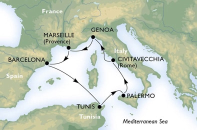 Cruise - mediterranean - Italy,France,Spain,Tunisia