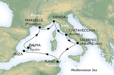 Cruise - mediterranean - France,Italy,Tunisia,Spain