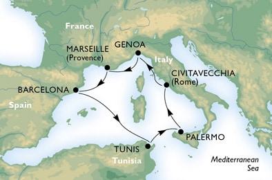 Cruise - mediterranean - France,Spain,Tunisia,Italy