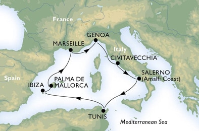 Cruise - mediterranean - Italy,Tunisia,Spain,France