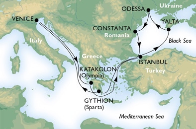 Cruise - mediterranean - Italy,Greece,Turkey,Ukraine,Romania Cruise - mediterranean - Italy,Greece,Turkey,Ukraine,Romania