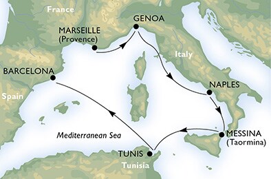 Cruise - mediterranean - France,Italy,Tunisia,Spain