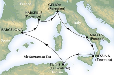 Cruise - mediterranean - Italy,Tunisia,Spain,France