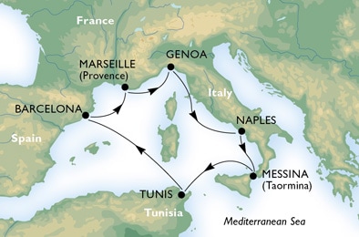 Cruise - mediterranean - Spain,France,Italy,Tunisia