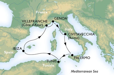 Cruise - mediterranean - Italy,Tunisia,Spain,France