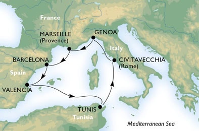 Cruise - mediterranean - France,Spain,Tunisia,Italy