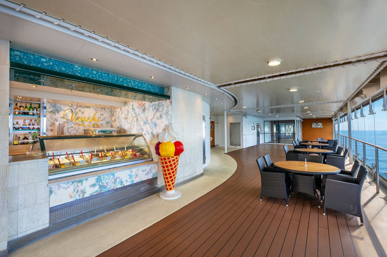 Bar Delle Fontane features ice cream and a relaxing seating area overlooking the sea | MSC Cruises