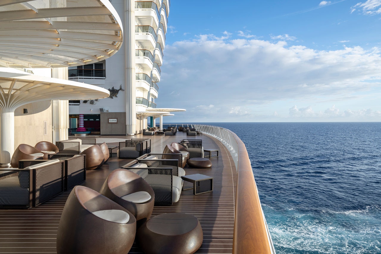 Terrace with comfortable seating and expansive sea views on MSC World Europa | MSC Cruises