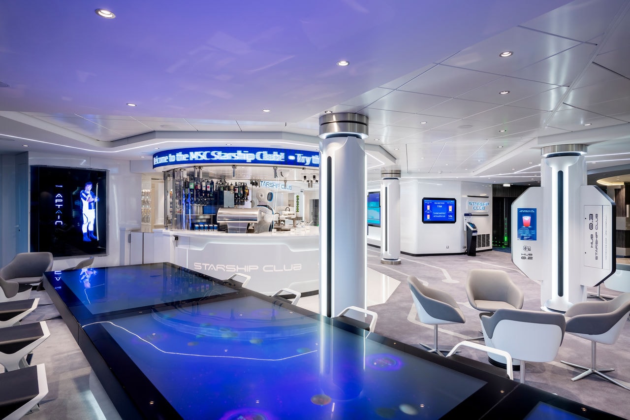 A modern bar with futuristic atmosphere and interactive tables creates a unique experience | MSC Cruises