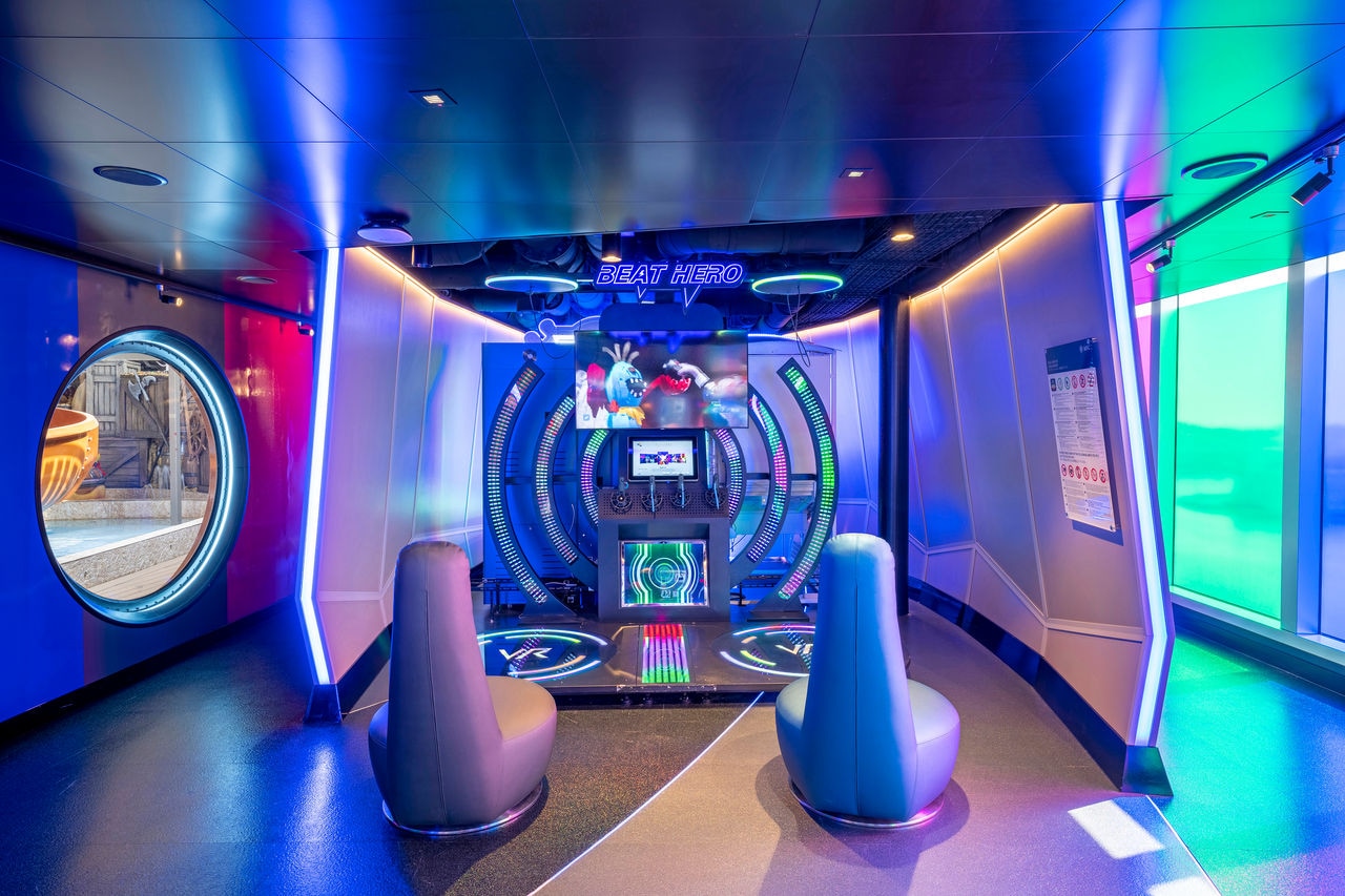 Beat Hero VR in the Hall of Games on MSC Seascape with vibrant lighting effects | MSC Cruises