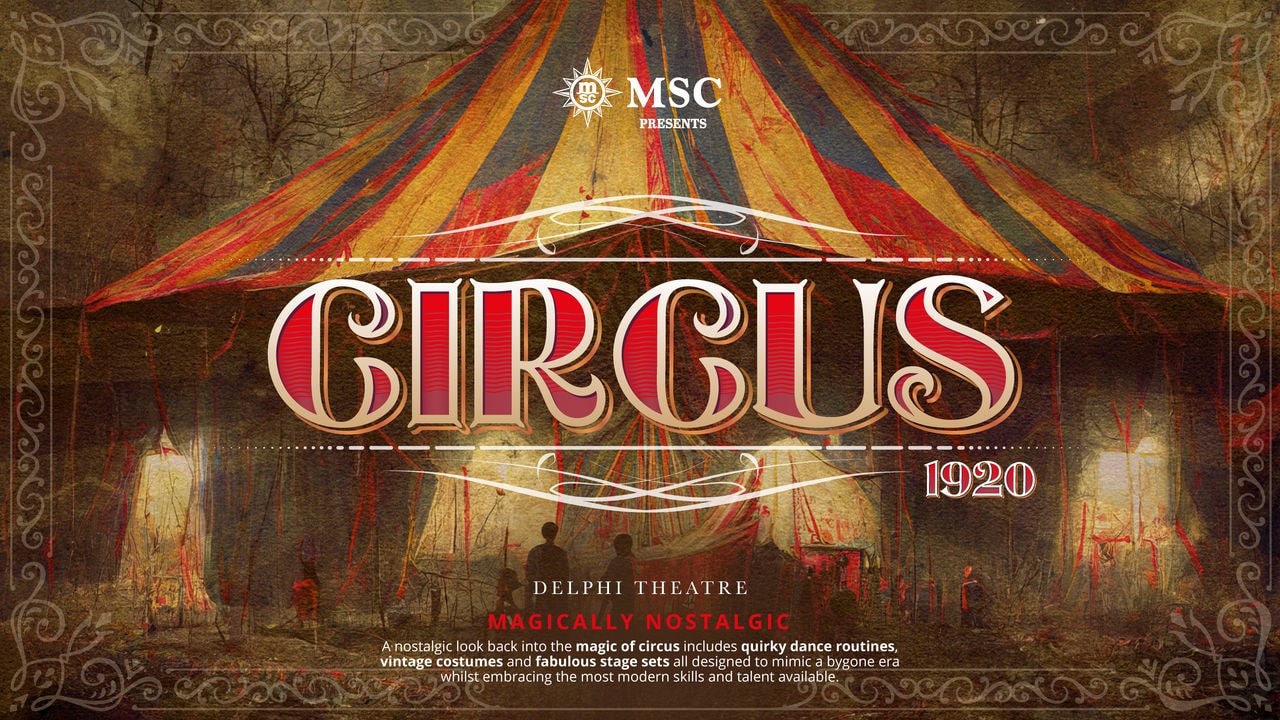 Circus show with a large colorful tent and glowing lights welcoming guests | MSC Cruises