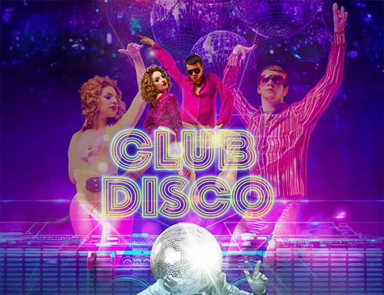 A group of people dance with raised arms under colorful lights at a disco club | MSC Cruises