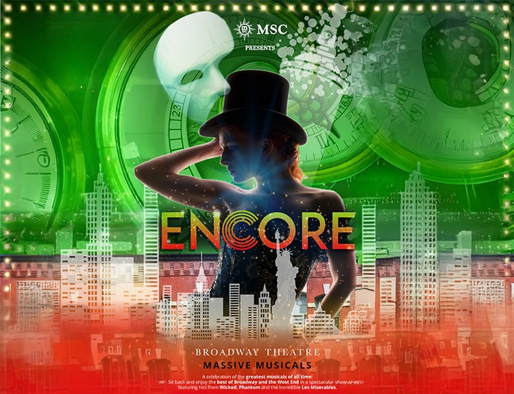 Dancer silhouette with vibrant lighting and colorful background | MSC Cruises