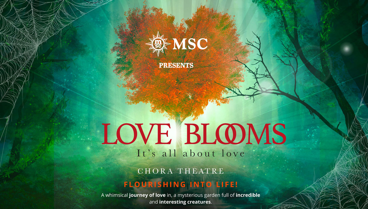 A leaf heart against a green background with the inspiring message Love Blooms | MSC Cruises