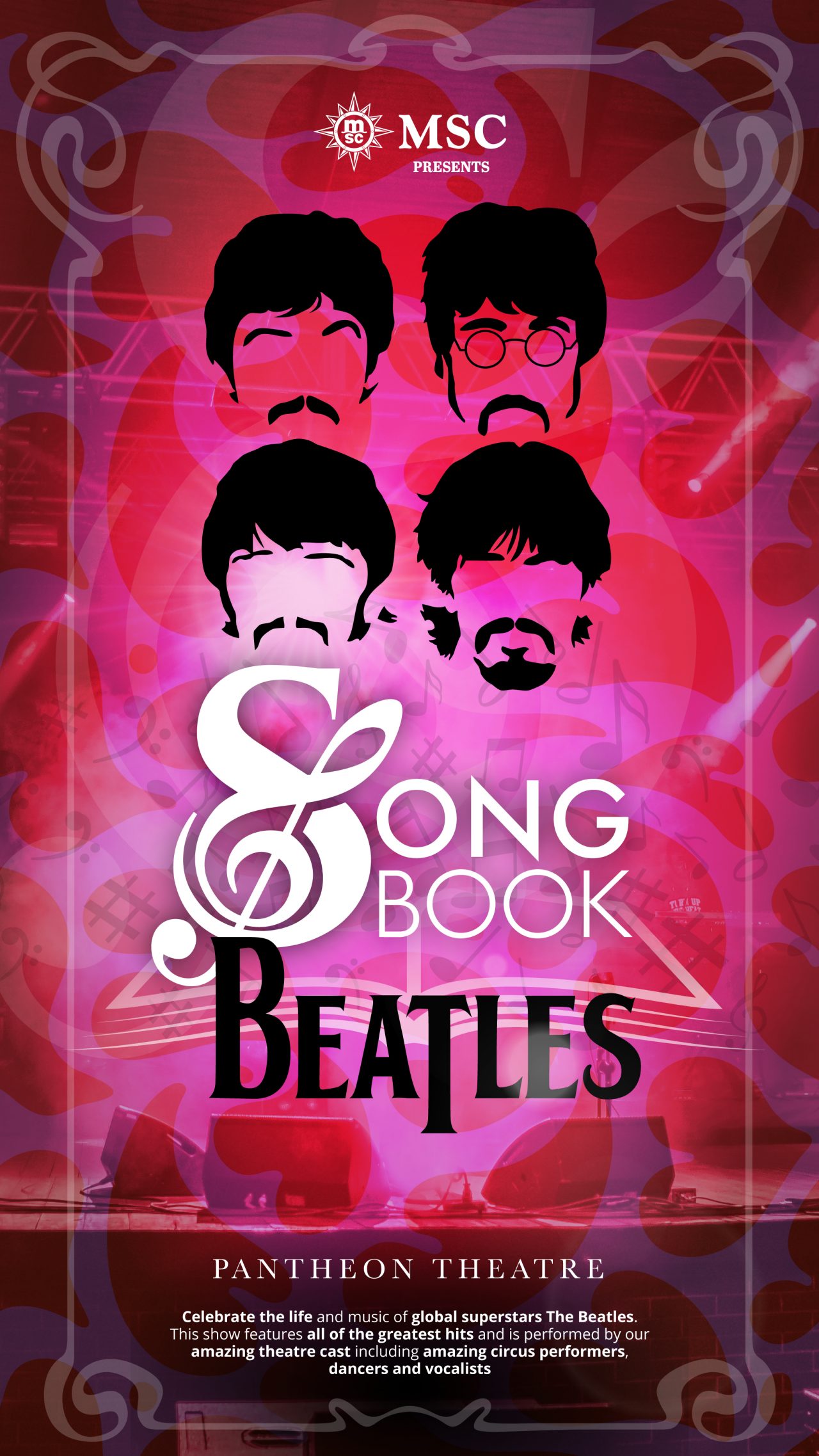 Four silhouettes and a vivid background inspired by Beatles music and style | MSC Cruises