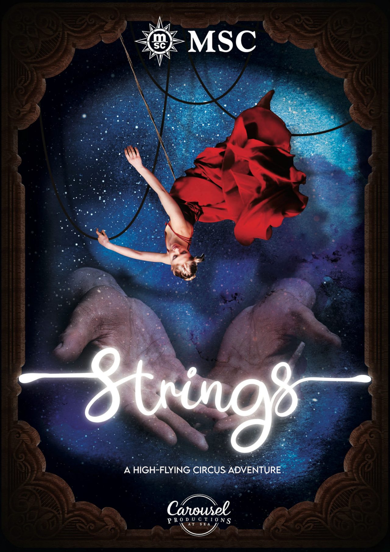 Stage performer in a red costume presents acrobatics against a blue background | MSC Cruises