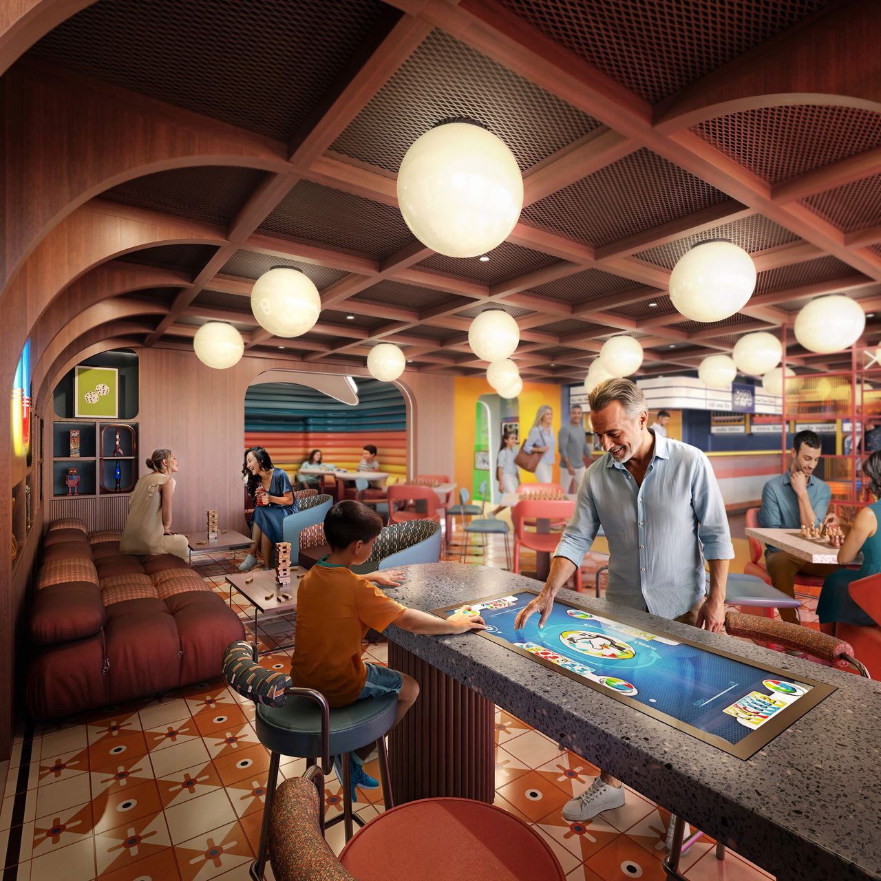 Welcoming clubhouse with guests enjoying leisure and social activities together | MSC Cruises