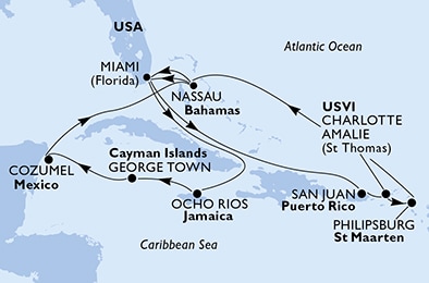 United States, Jamaica, Cayman Islands, Mexico, Bahamas, Puerto Rico, Virgin Islands (U.S.), St. Maarten