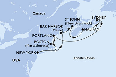 SC Cruises' MSC Meraviglia's October 18 New England & Canada Cruise From New York