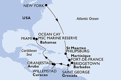 MSC Cruises' MSC Meraviglia's October 28 Southern Caribbean Repositioning Cruise From New York