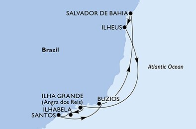 Santos, Buzios, Salvador, Ilheus, Ilha Grande, Ilhabela, Santos