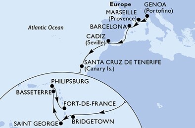 Italy, France, Spain, Barbados, Grenada, Saint Kitts and Nevis, Netherlands Antilles, Martinique