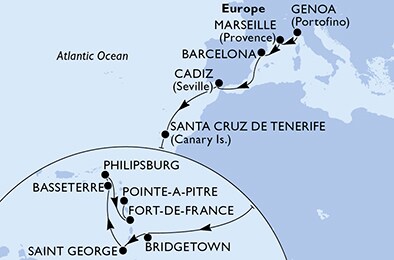 Italy, France, Spain, Barbados, Grenada, Saint Kitts and Nevis, Netherlands Antilles, Martinique, Guadeloupe