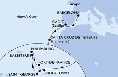 Spain, Barbados, Grenada, Saint Kitts and Nevis, Netherlands Antilles, Martinique