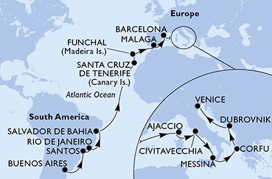 Argentina, Brazil, Spain, Portugal, France, Italy, Greece, Croatia