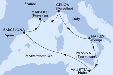 Italy, Malta, Spain, France